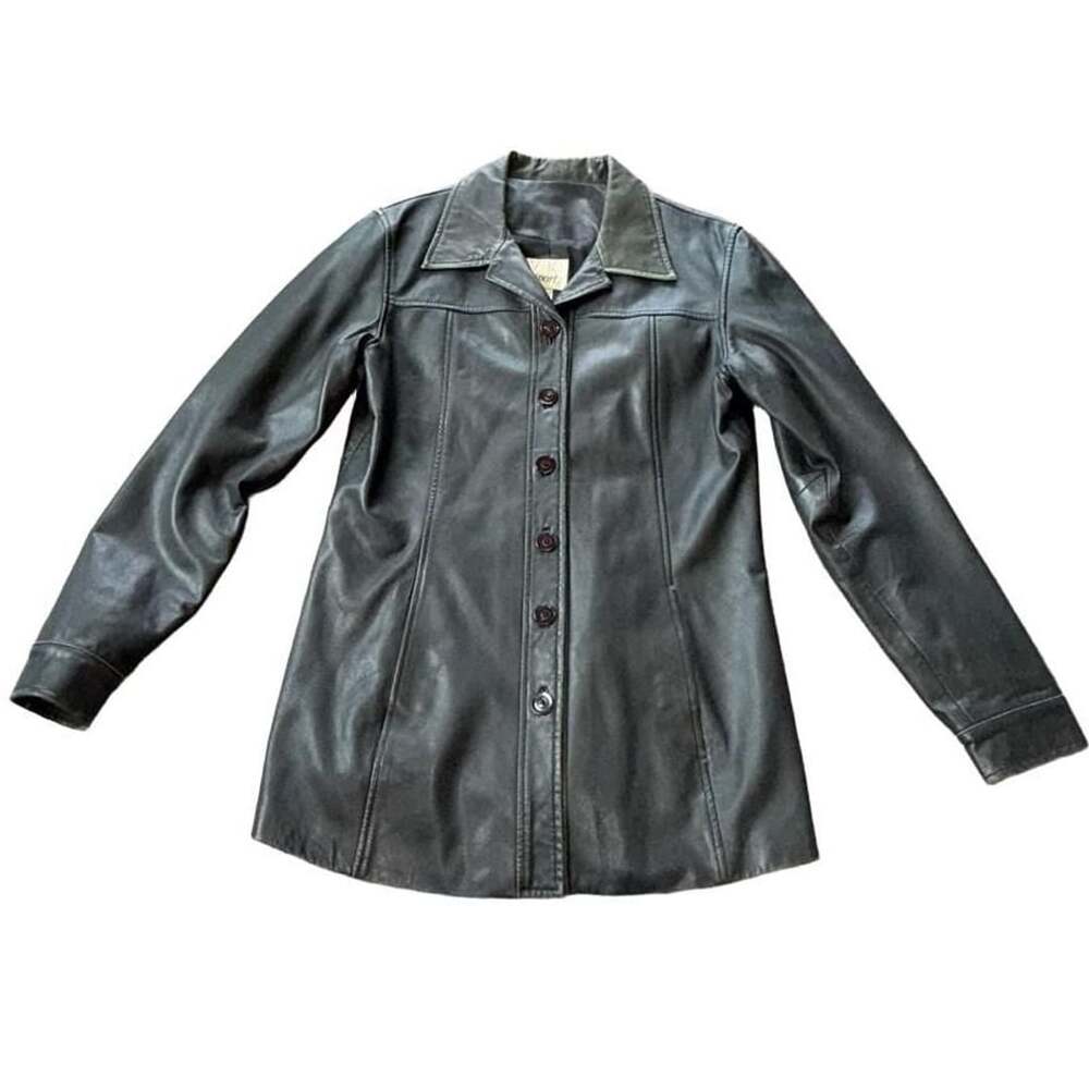 Vakko Sport Black Leather Jacket Size M Collar Button Lined